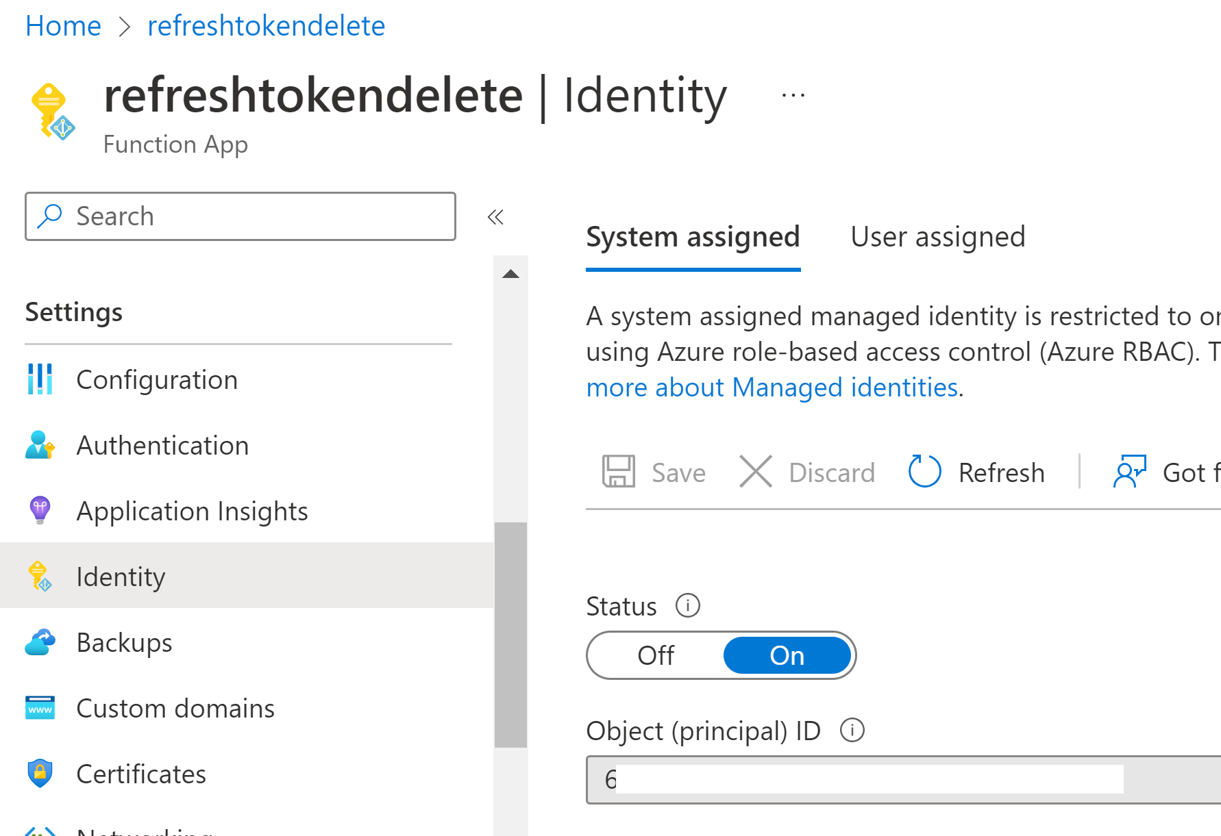 Create System assigned Managed Identity